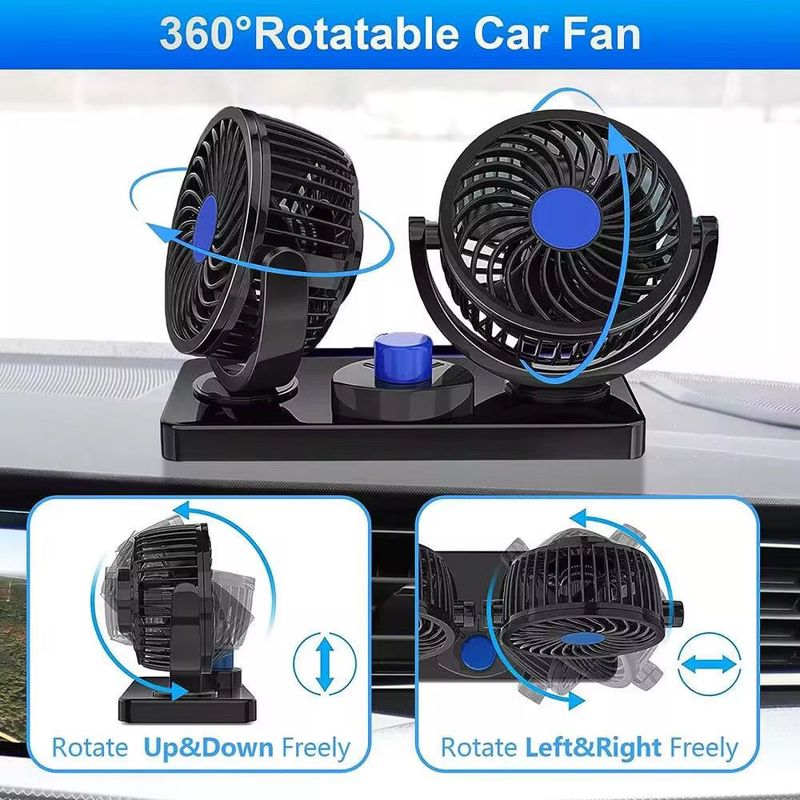 GENERICO - Mini Ventilador Para Auto Doble Cabezal Con Rotación 360°