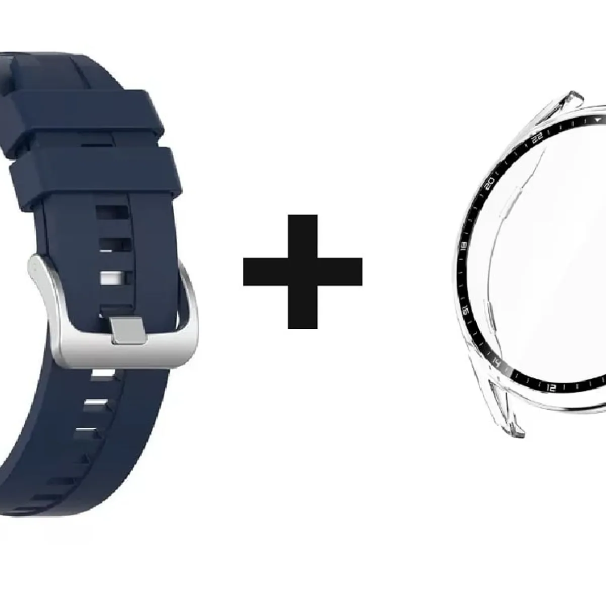 GENERICO - CORREA SILICON 22MM + BUMPER 46 MM PARA HUAWEI WATCH GT 2 AZUL OSCURO