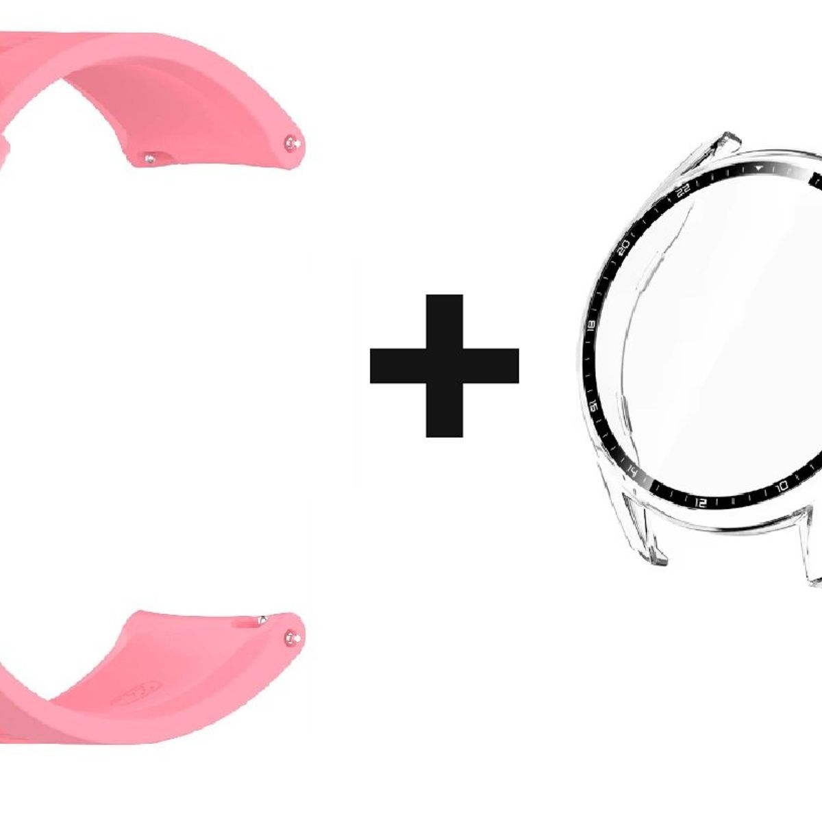GENERICO - CORREA SILICON 22MM + BUMPER 46 MM PARA HUAWEI WATCH GT 2 ROSADO