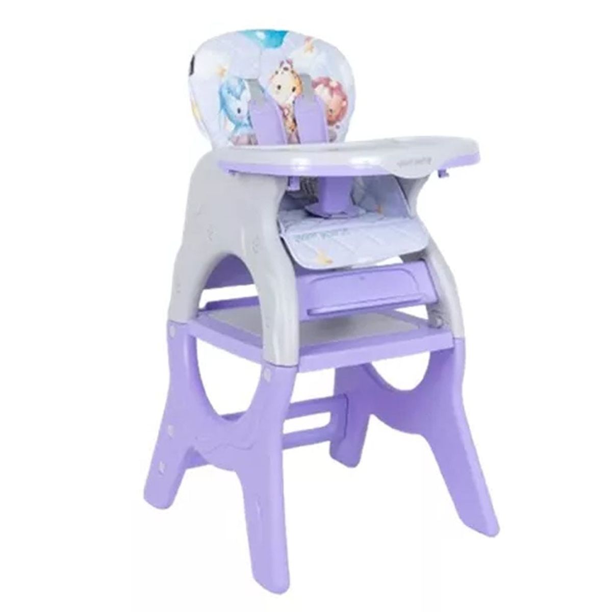 BABY HAPPY - Silla de Comer 6 en 1 Cesta Plato Lego y Pizarra Morado