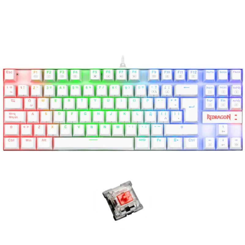 REDRAGON - Teclado Redragon Mecánico Kumara RGB K552W Switch Rojo USB Blanco