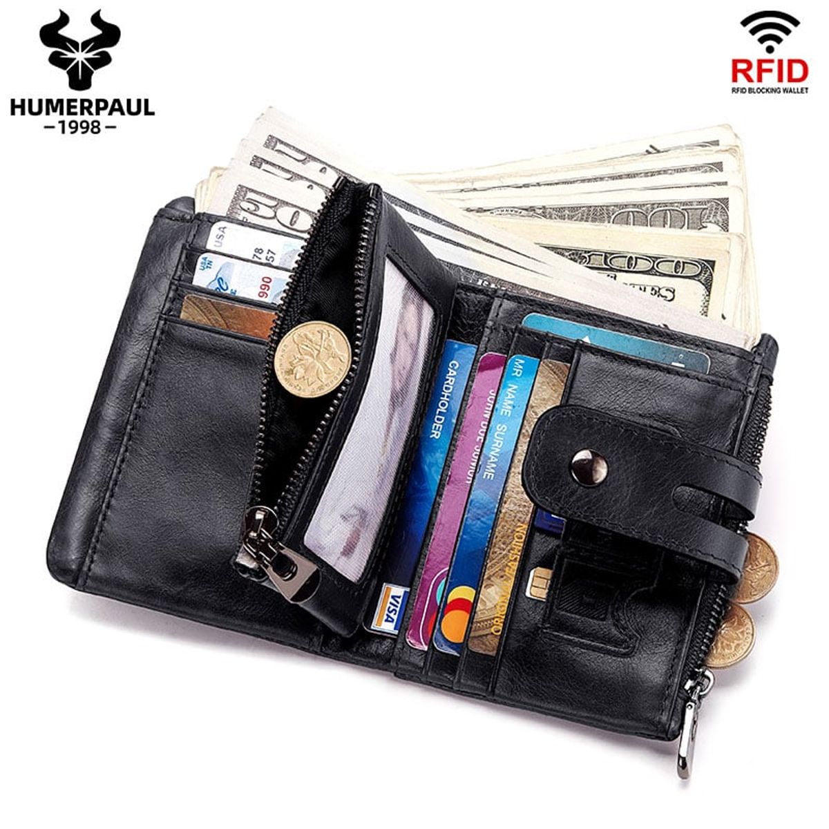 GENERICO - Billetera de Cuero Vacuno HUMERPAUL BP829 con RFID Hombre