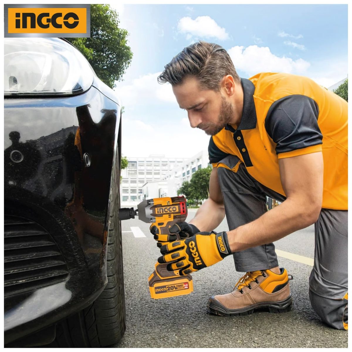 INGCO TOOLS - LLAVE DE IMPACTO 400NM INALAMBRICO 20V BRUSHLESS 2 BATERIAS 2A 3 DADOS