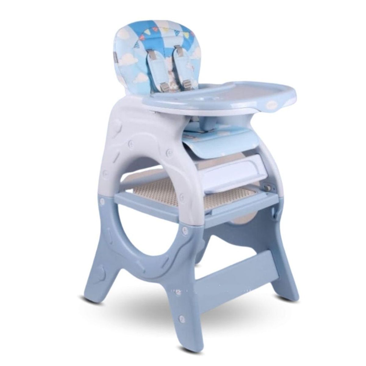 BABY HAPPY - Silla de Comer 6 en 1 Cesta Plato Lego y Pizarra Celeste