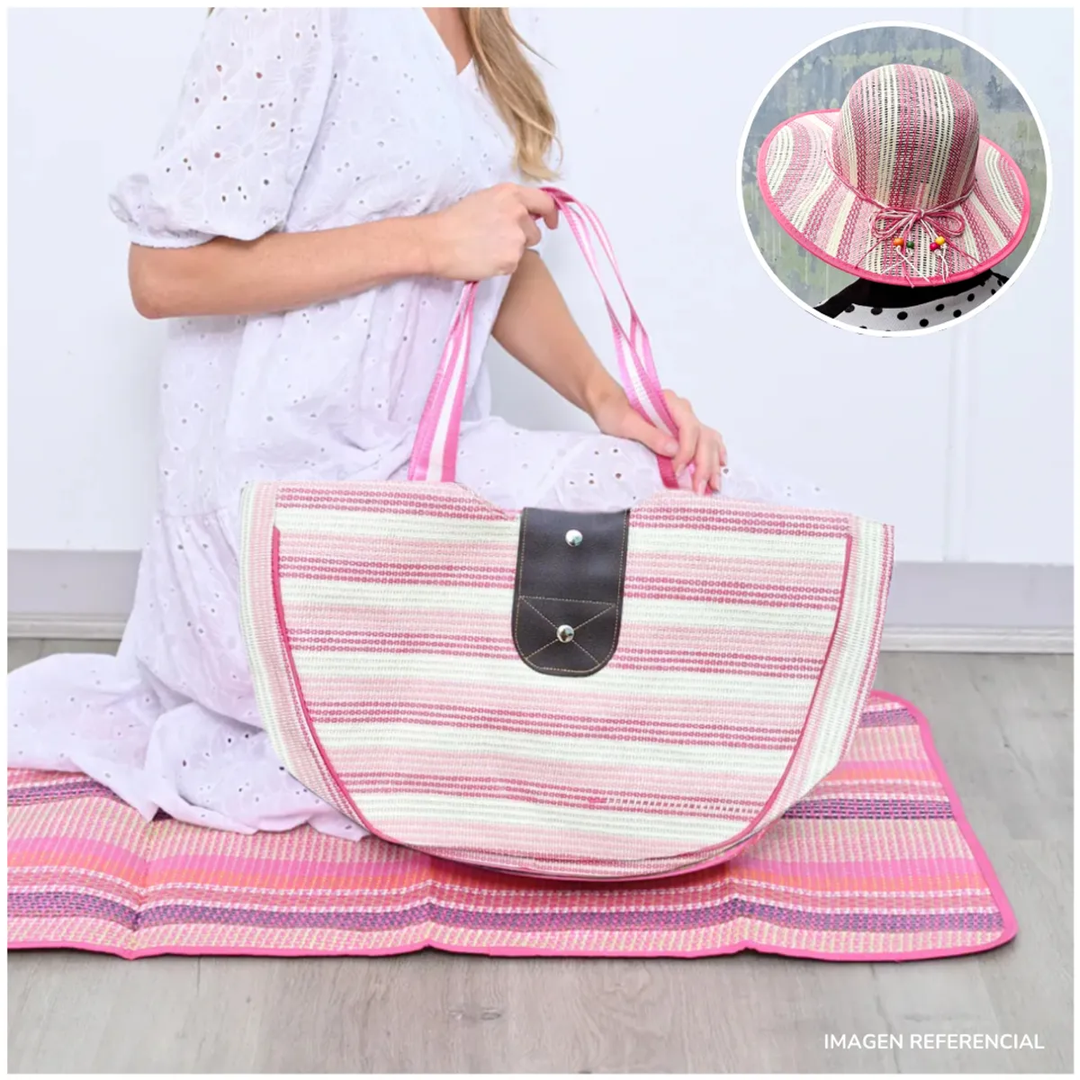 INSPIRA MARKET - Cartera Bolso de Playa con Sombrero