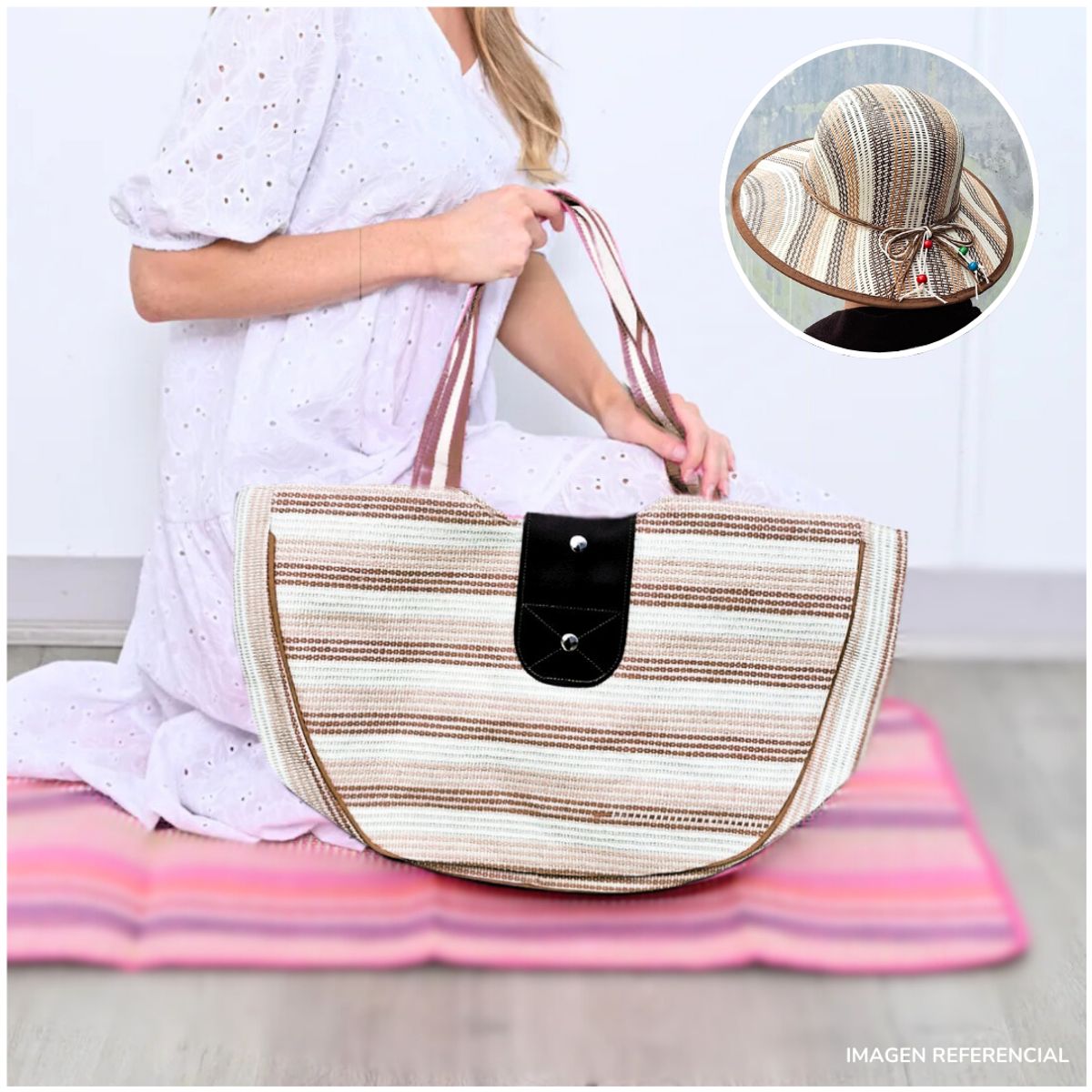 INSPIRA MARKET - Cartera Bolso de Playa con Sombrero