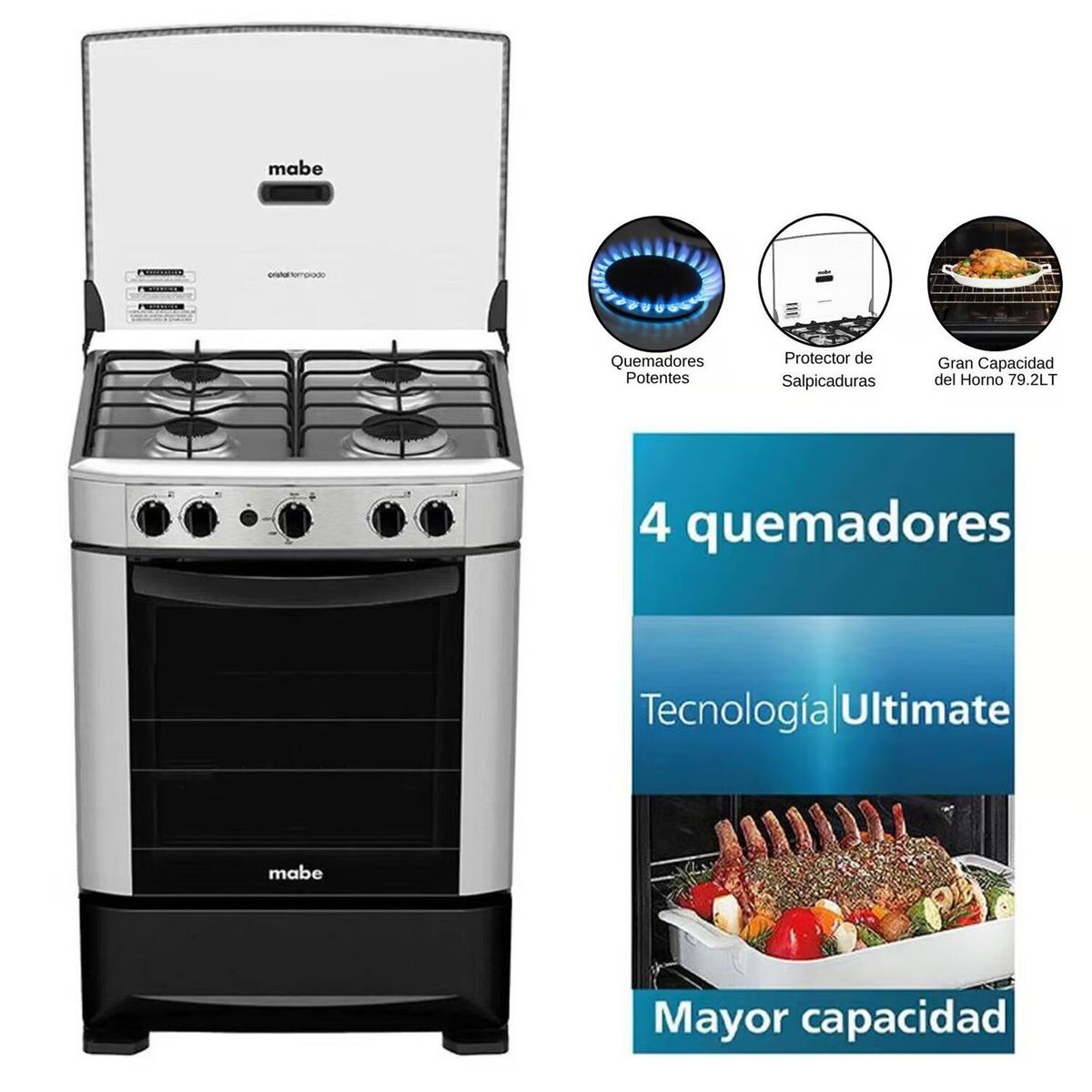 MABE - Cocina Mabe 4 hornillas Encendido Electrico CMP6014AG0