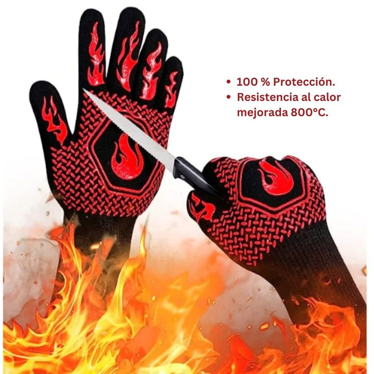 GENERICO - Guantes Parrilleros de Alta Temperatura puntos Antideslizantes Rojo