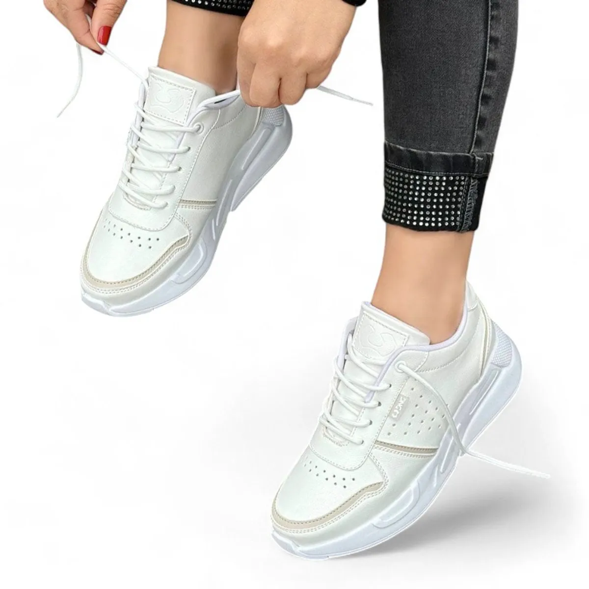 GENERICO - Zapatilla mujer urbana resplandeciente 1015L-55 color beige.-