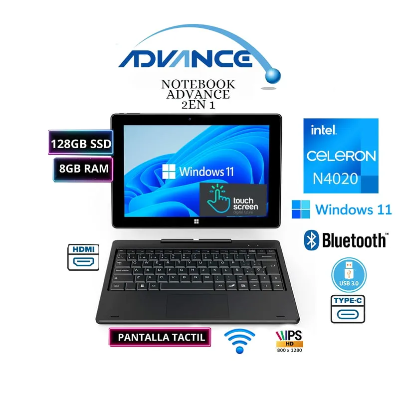 ADVANCE - NOTEBOOK 2 EN 1 ADVANCE CN4058 10.1" CELERON N4020 8GB RAM 128GB PANTALLA TOUCH