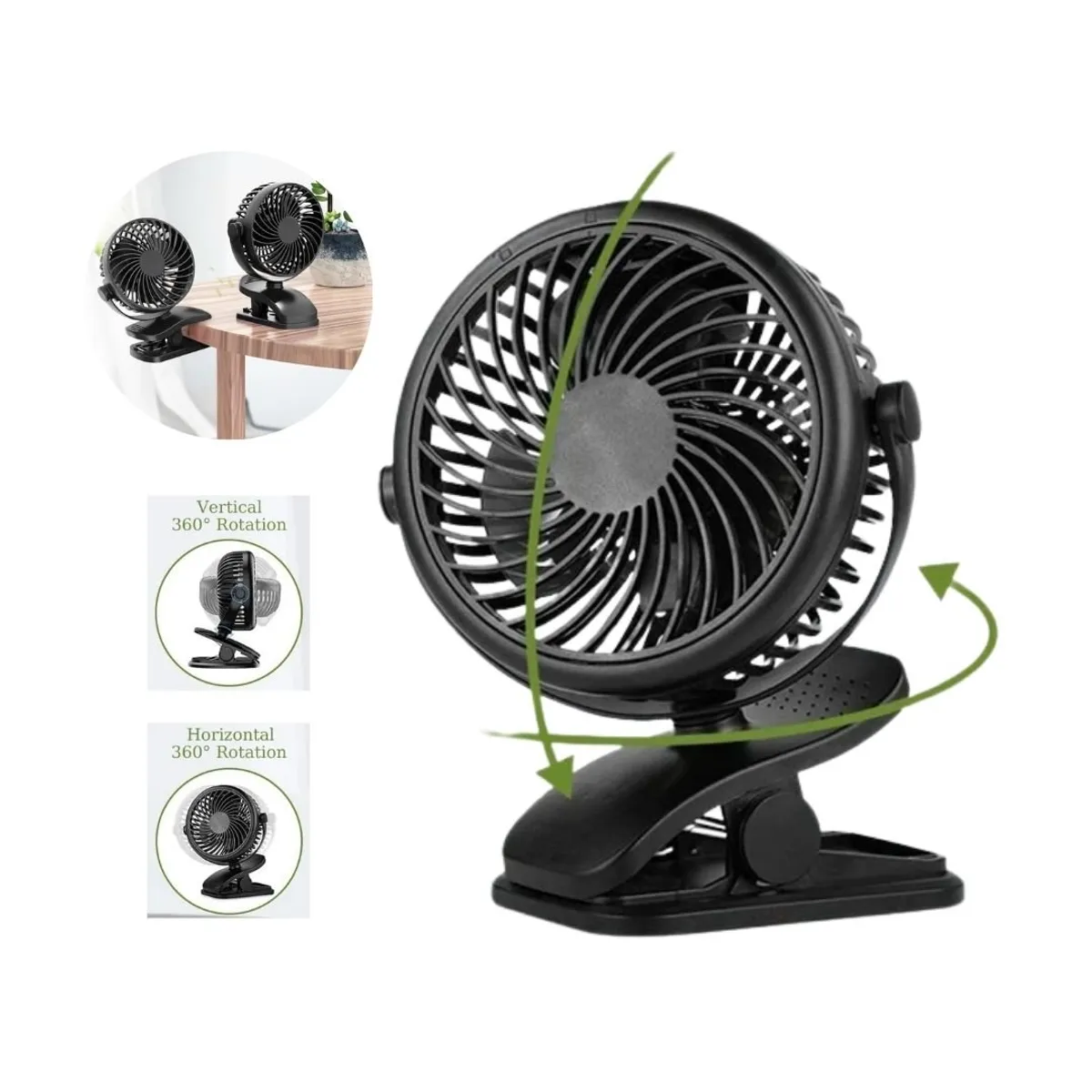 GENERICO - Mini Ventilador De Clip Recargable 360 Giratorio