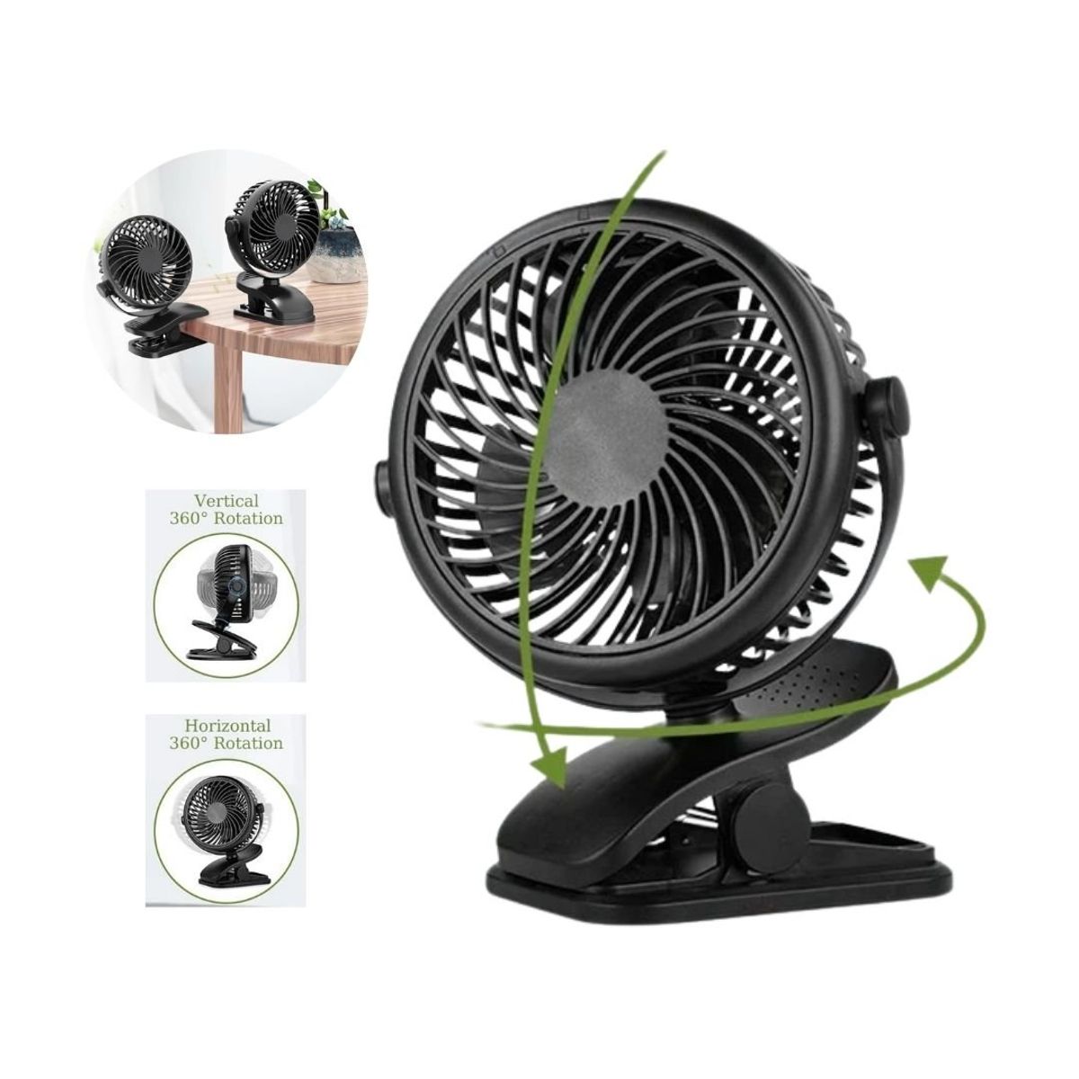 GENERICO - Mini Ventilador De Clip Recargable 360 Giratorio