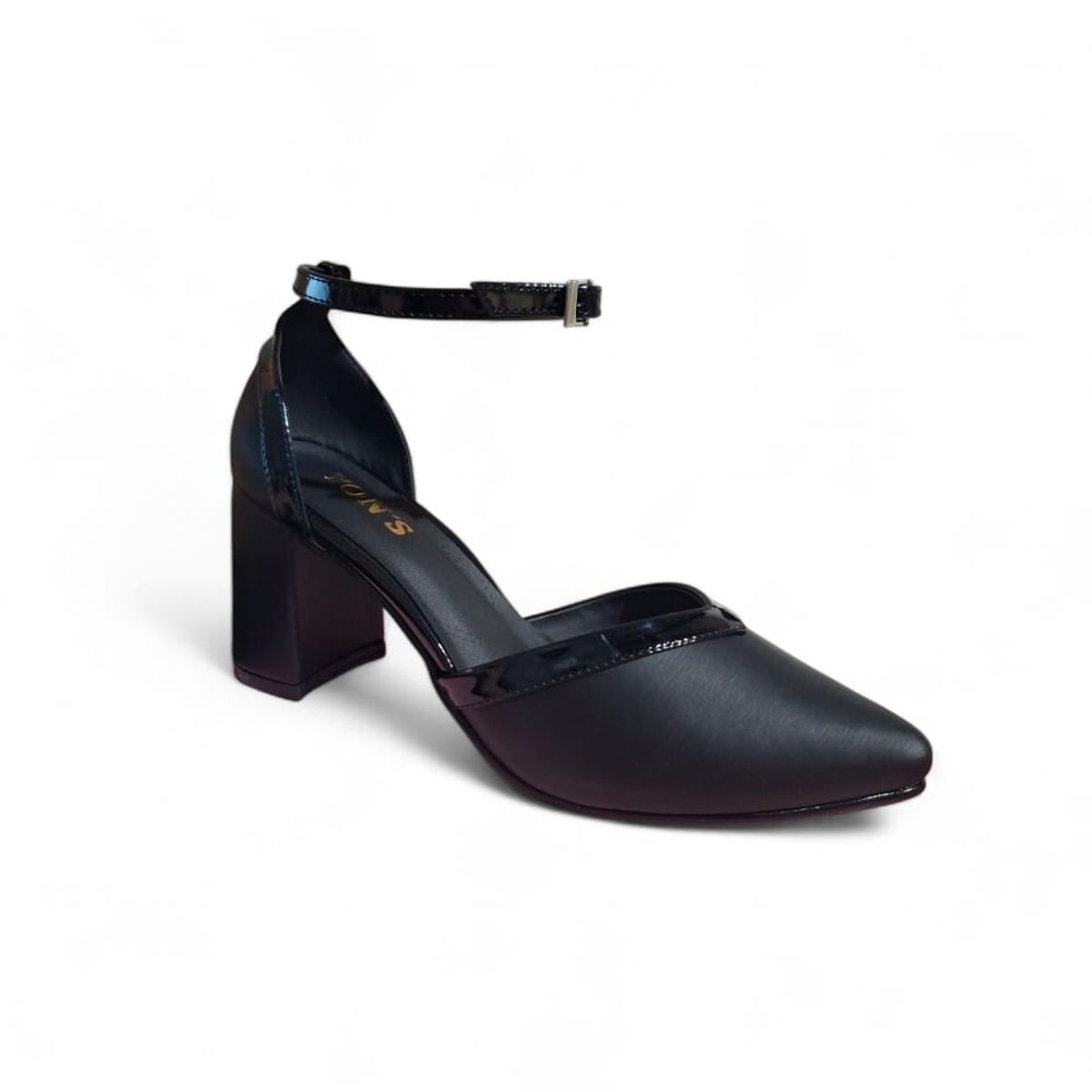 GENERICO - Sandalia mujer negro detalle charol taco 7 cm