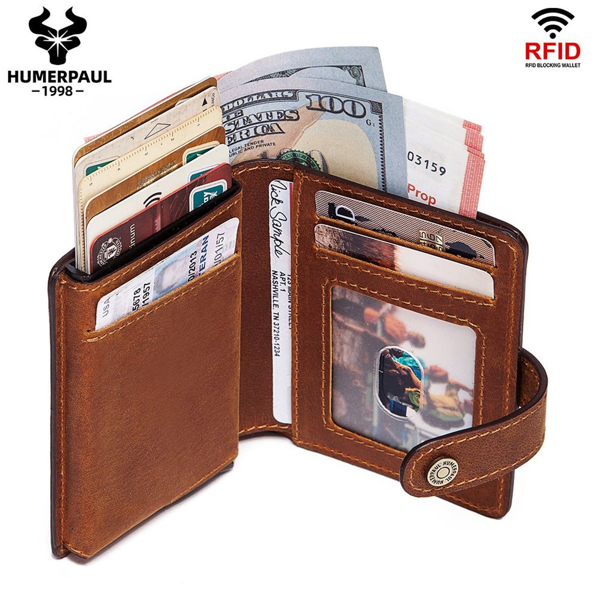 GENERICO - Billetera J-Kavis de Cuero BP944 con botón eyector y monedero