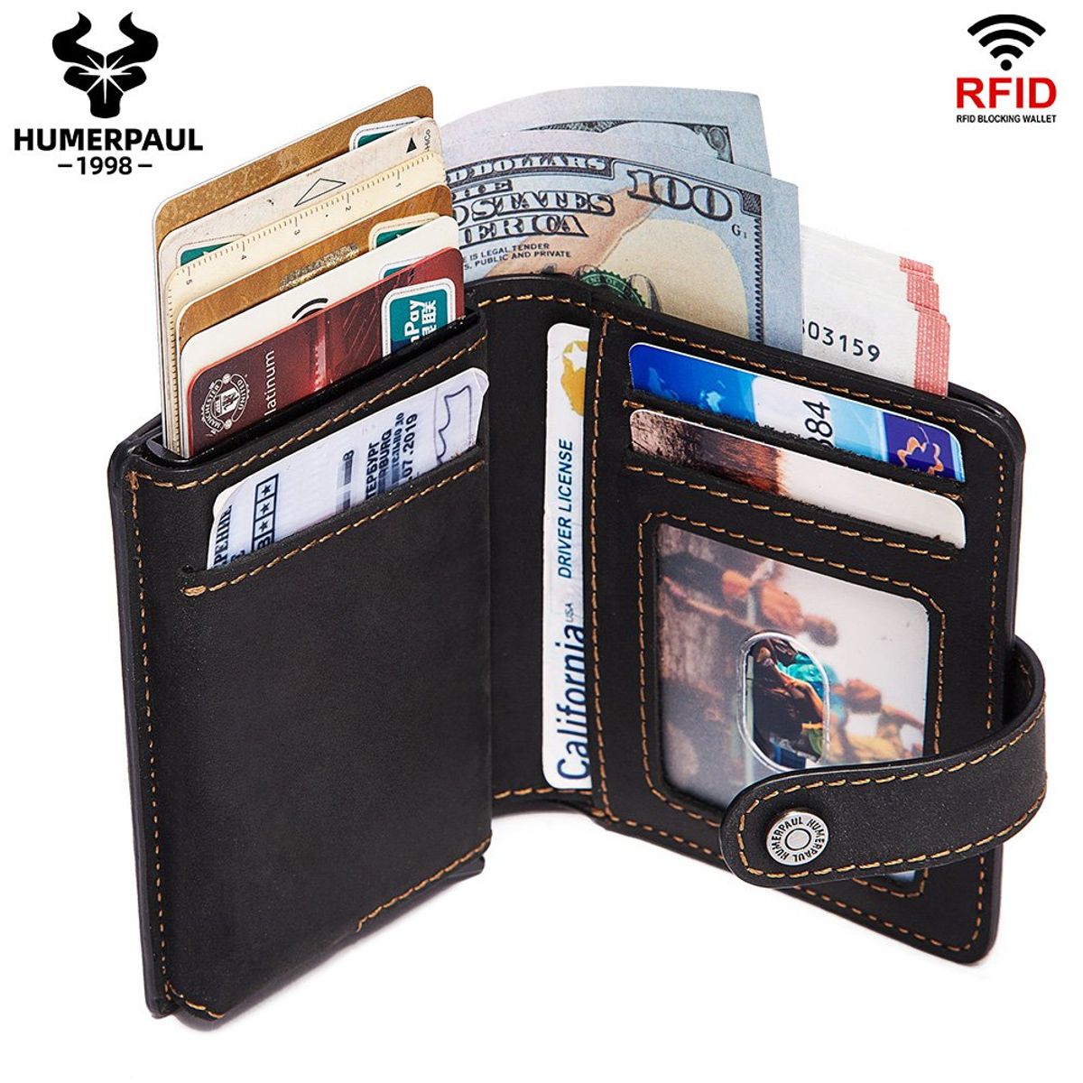 GENERICO - Billetera J-Kavis de Cuero BP944 con botón eyector y monedero