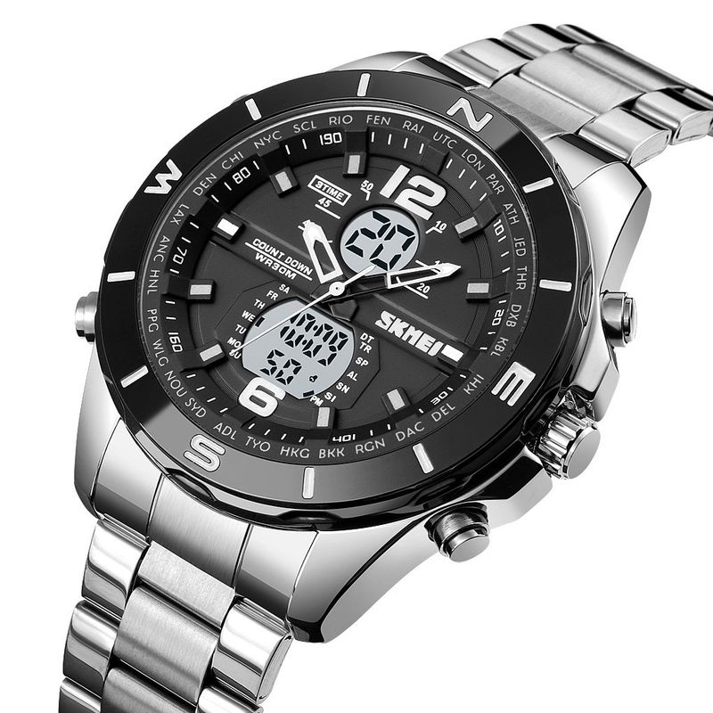 SKMEI - Reloj Skmei 1670 Plateado Fondo Blanco Analogico Digital