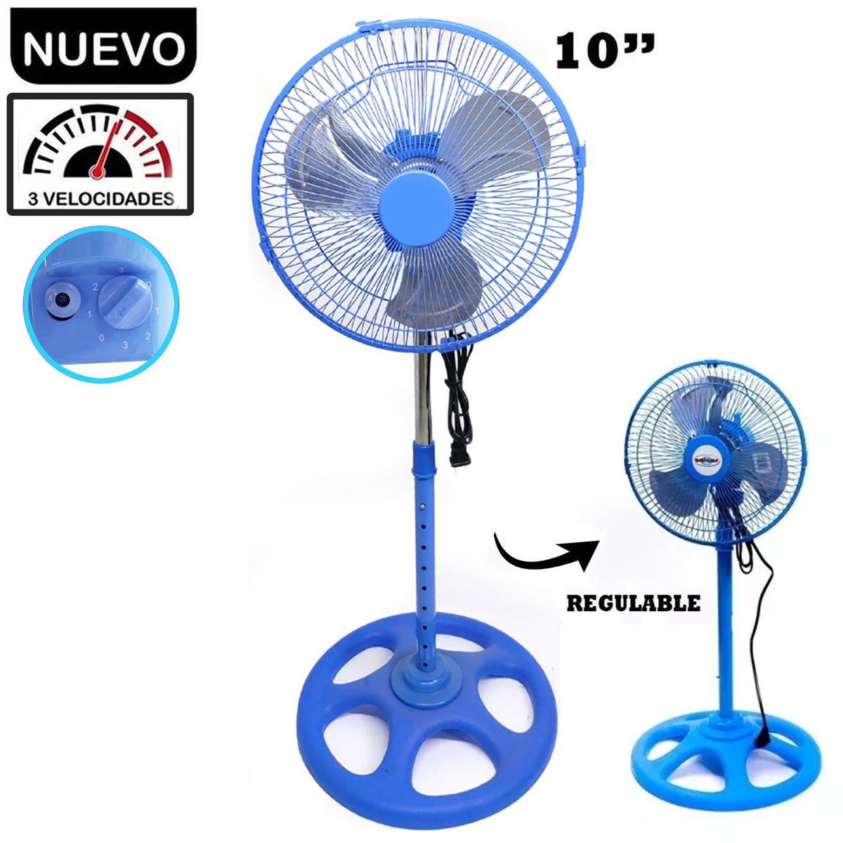 GENERICO - Ventilador Pedestal de 10" Celeste 60 Watts