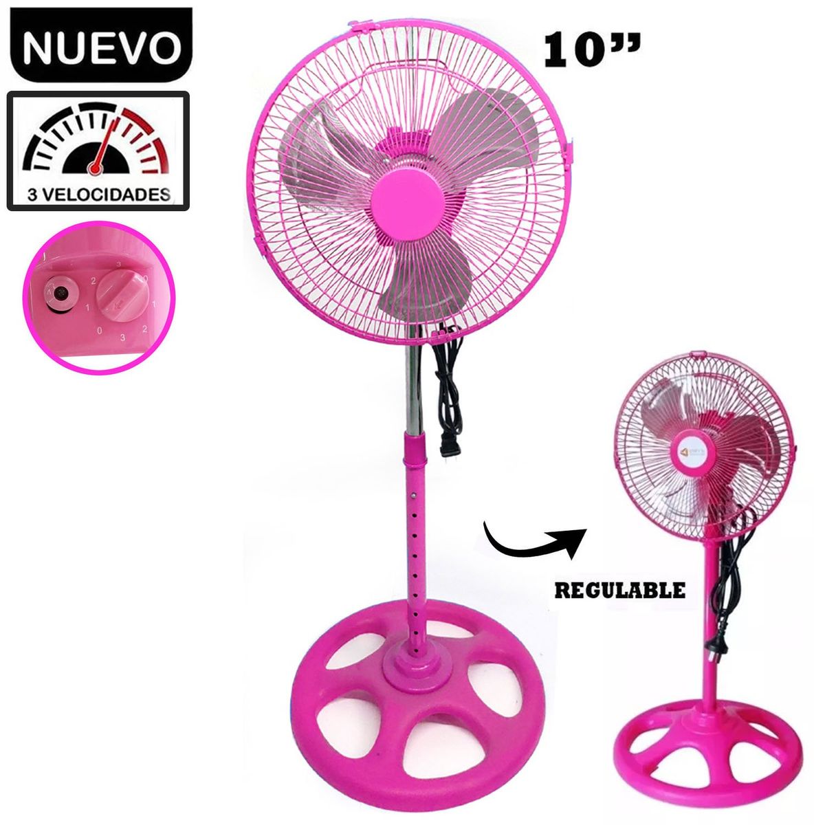 GENERICO - Ventilador Pedestal de 10" Rosado 60 Watts