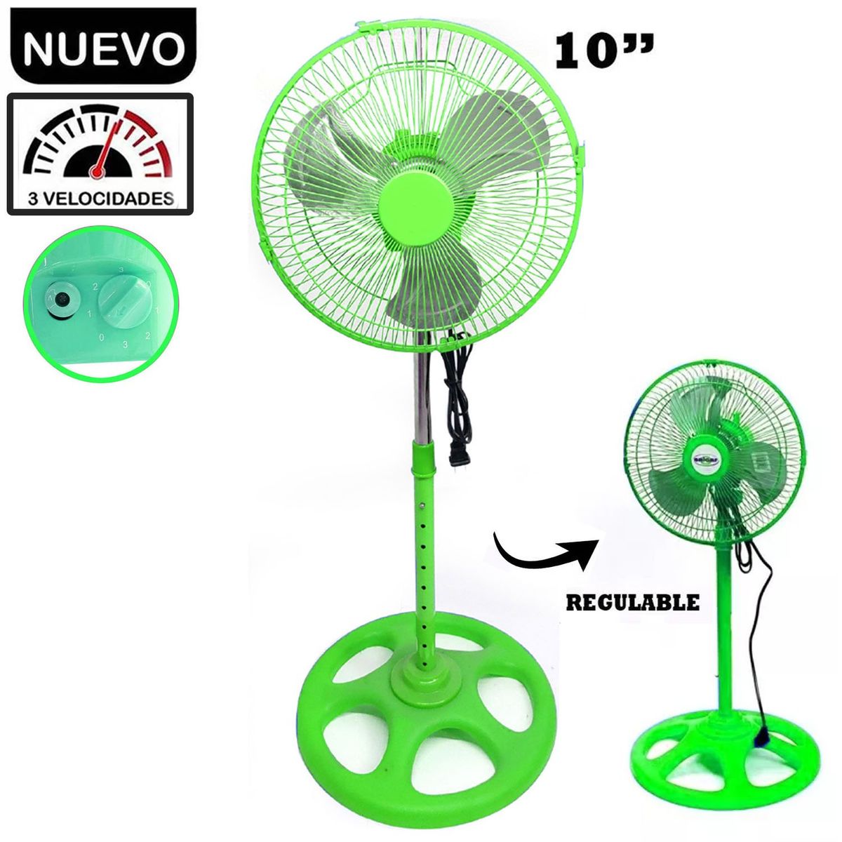 GENERICO - Ventilador Pedestal de 10" Verde 60 Watts