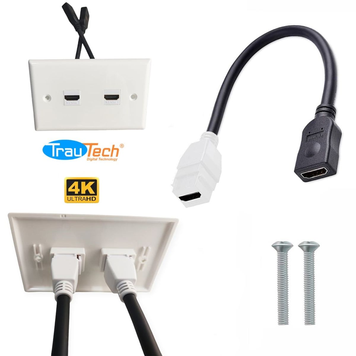 GENERICO - Placa ABS HDMI 2.0 Faceplate HDMI Hembra 2 Puestos con cable 4K