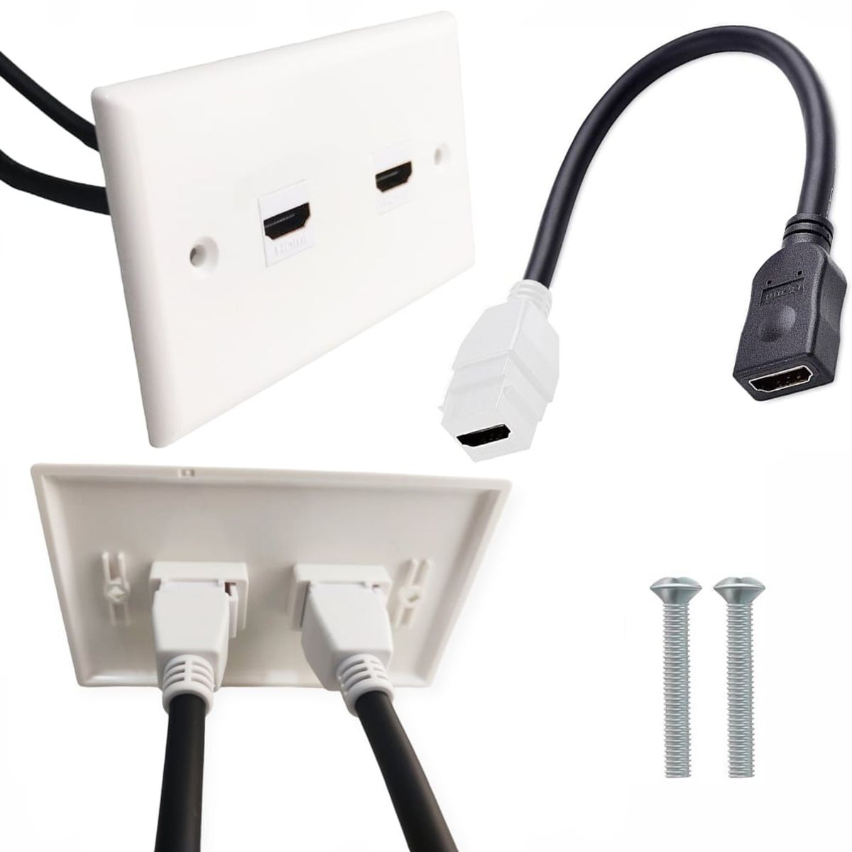 GENERICO - Placa ABS HDMI 2.0 Faceplate HDMI Hembra 2 Puestos con cable 4K