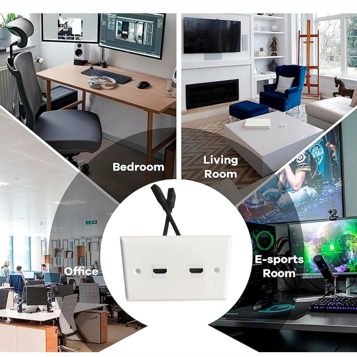GENERICO - Placa ABS HDMI 2.1 Faceplate HDMI Hembra 2 Puestos con cable 8K
