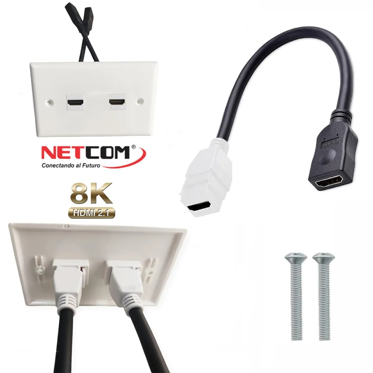 GENERICO - Placa ABS HDMI 2.1 Faceplate HDMI Hembra 2 Puestos con cable 8K