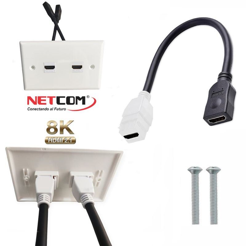 GENERICO - Placa ABS HDMI 2.1 Faceplate HDMI Hembra 2 Puestos con cable 8K
