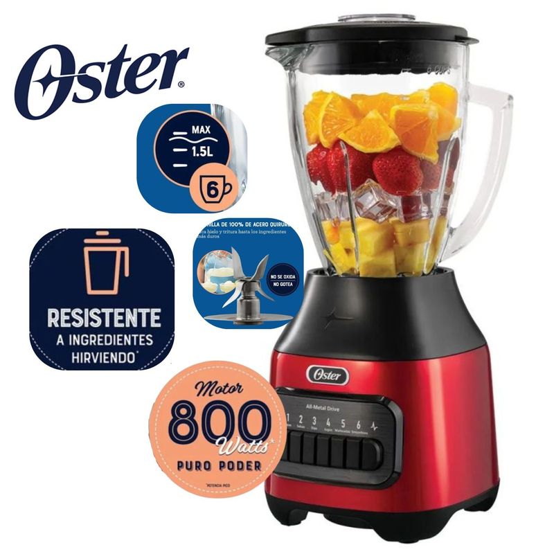 OSTER - Licuadora Oster 1.5 Litros de 800W Pica Hielo