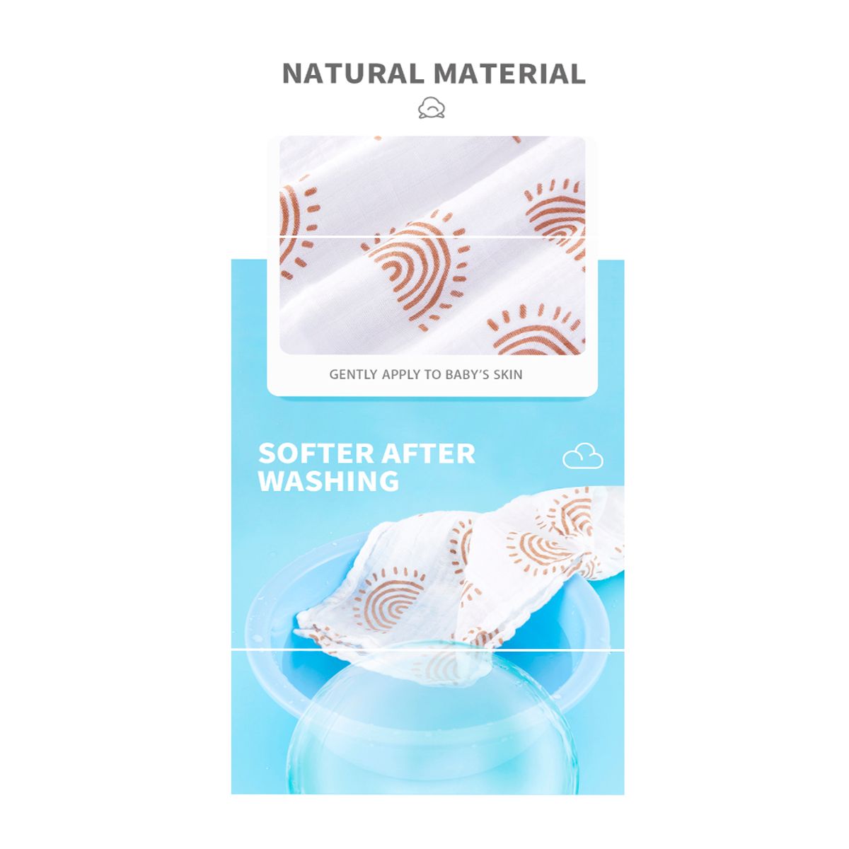 GENERICO - Manta Muselina para Bebé Algodón y Bambú Pack x  3 Unidades