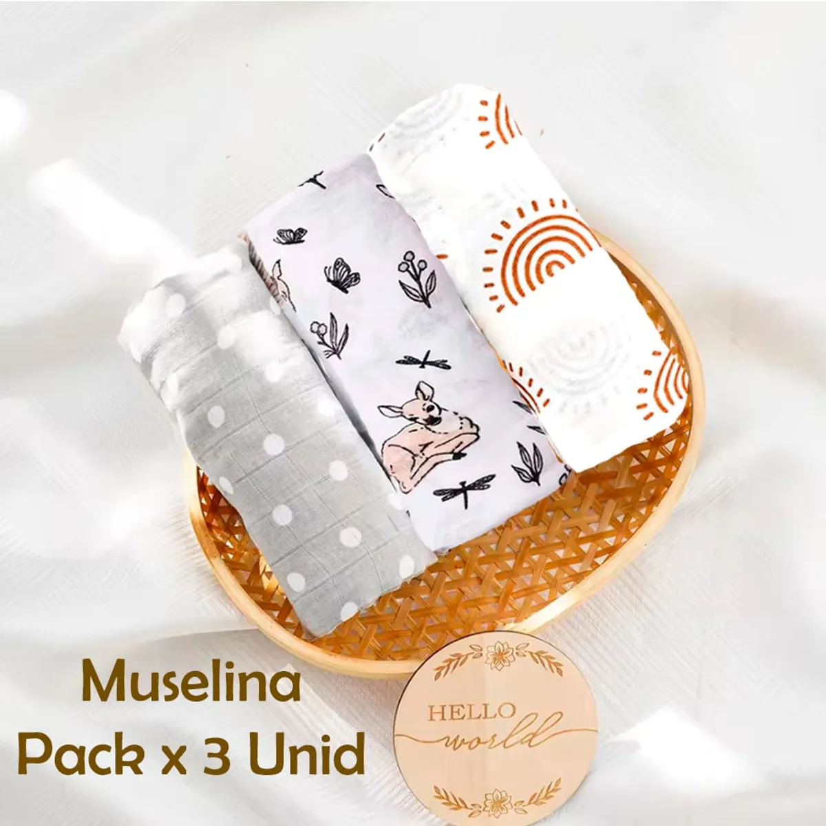 GENERICO - Manta Muselina para Bebé 100% Algodón Pack x  3 Unidades