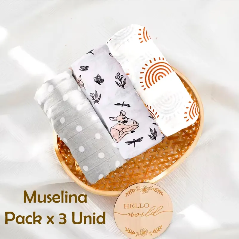 GENERICO - Manta Muselina para Bebé 100% Algodón Pack x  3 Unidades