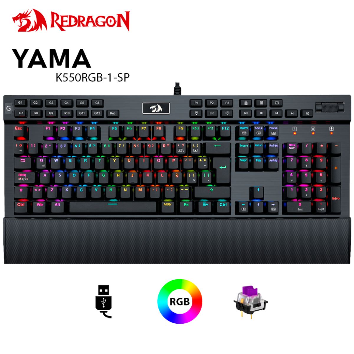 REDRAGON - Teclado Gamer Redragon Yama K550 Spanish-Sps Purple Switch Black