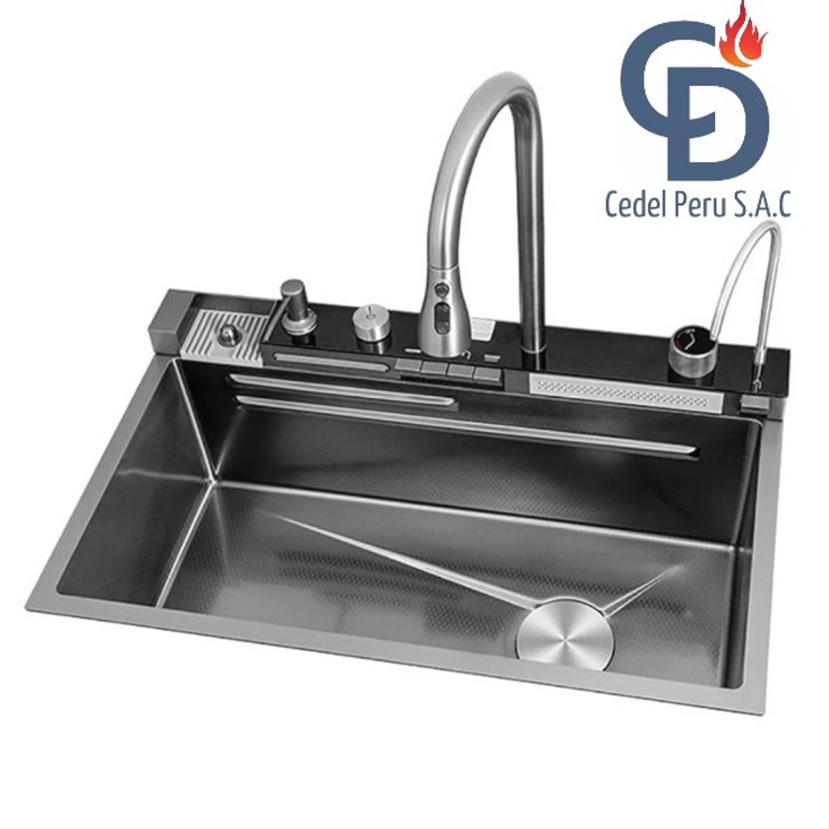 GENERICO - Lavadero Multifuncional Digital 5 Teclas Acero Inoxidable Negro