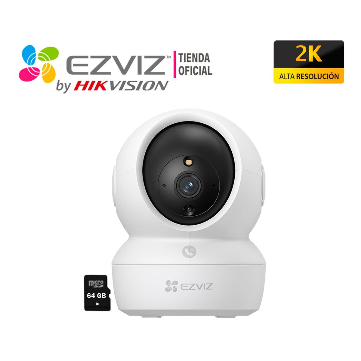 EZVIZ - Cámara Wifi H6C PRO 3MP Ezviz Gira 360 Boton Llamada + Micro SD 64Gb