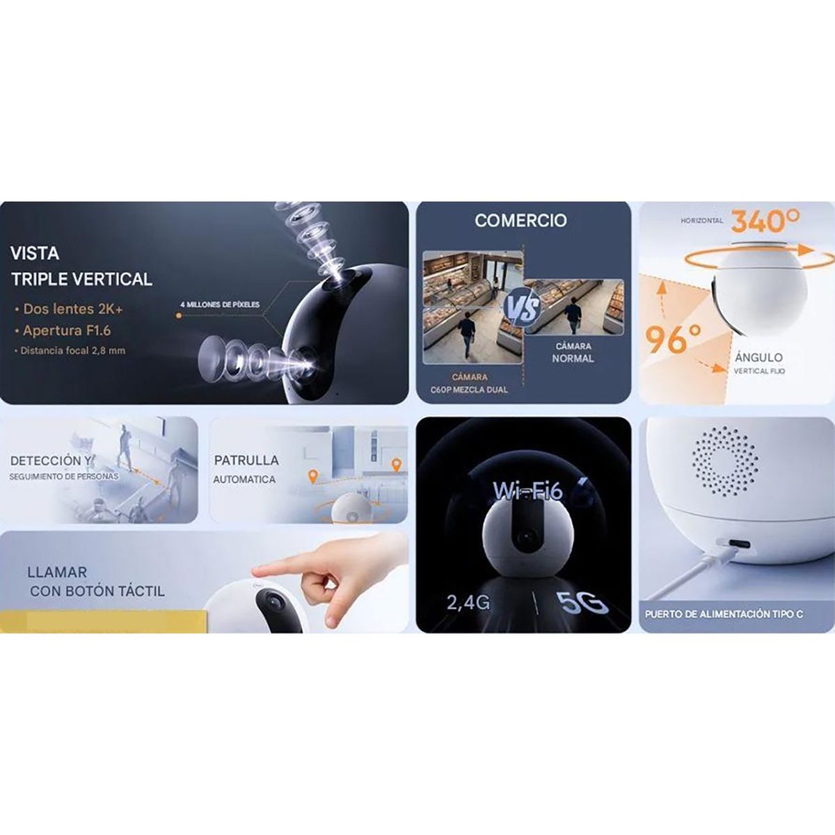 EZVIZ - Cámara Seguridad Wifi C60P Dual MIx 2K 3MP Ezviz 360 con Boton Llamada