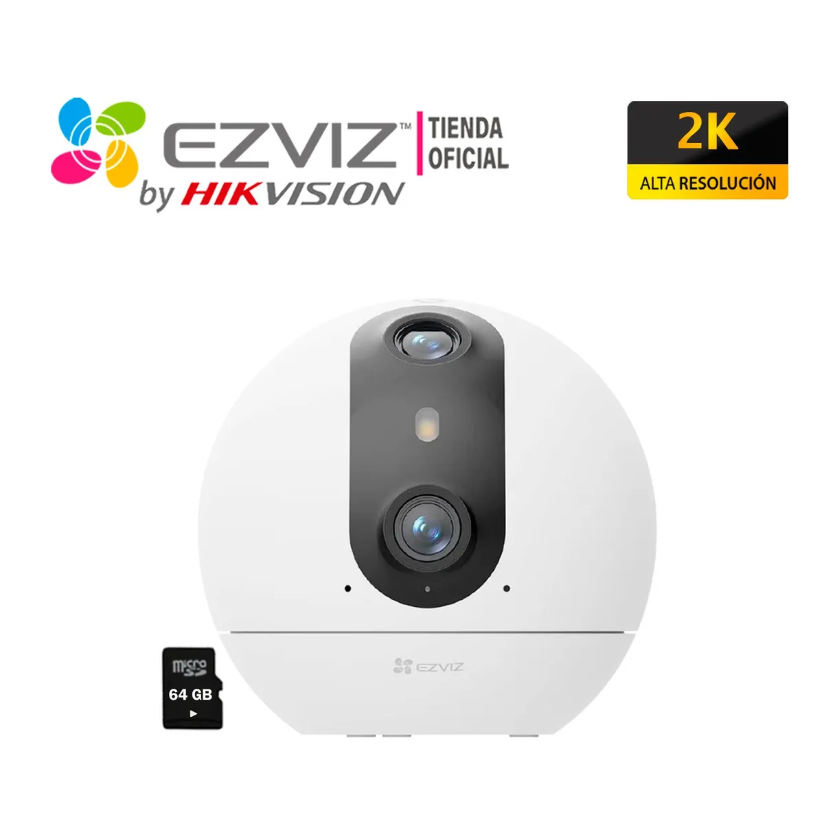 EZVIZ - Cámara Seguridad Wifi C60P Dual MIx 2K 3MP Ezviz con Boton Llamada +SD64GB