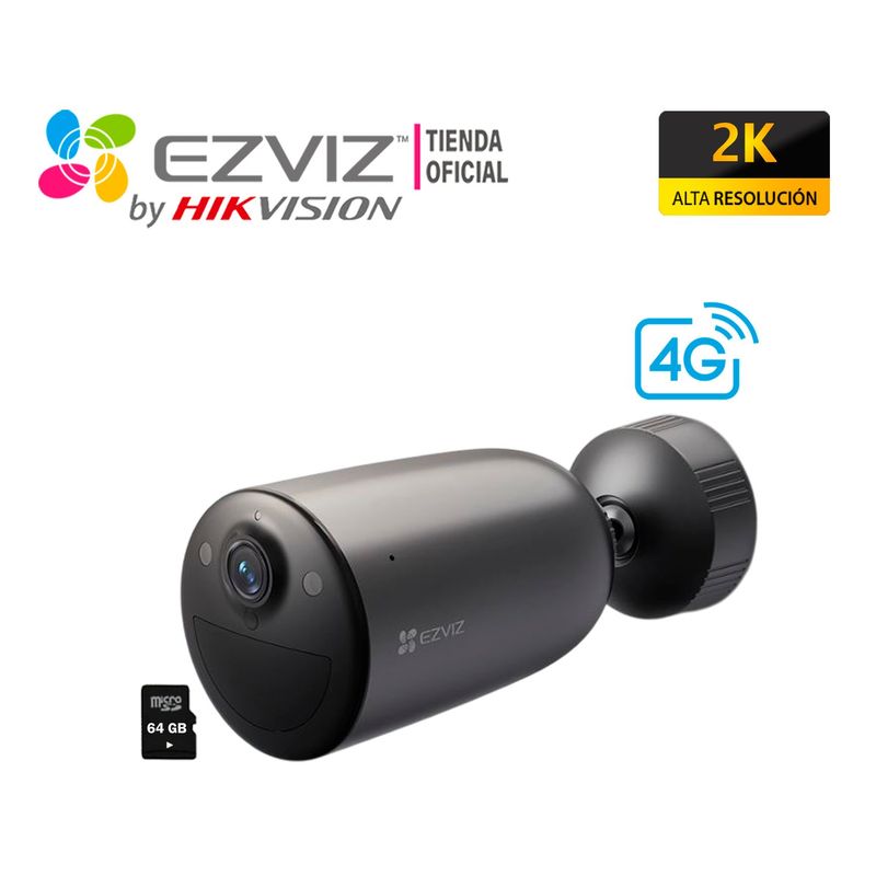 EZVIZ - Cámara EB3 4G 2K Ezviz Inteligente Exterior Inalambrica Batería + 64GB