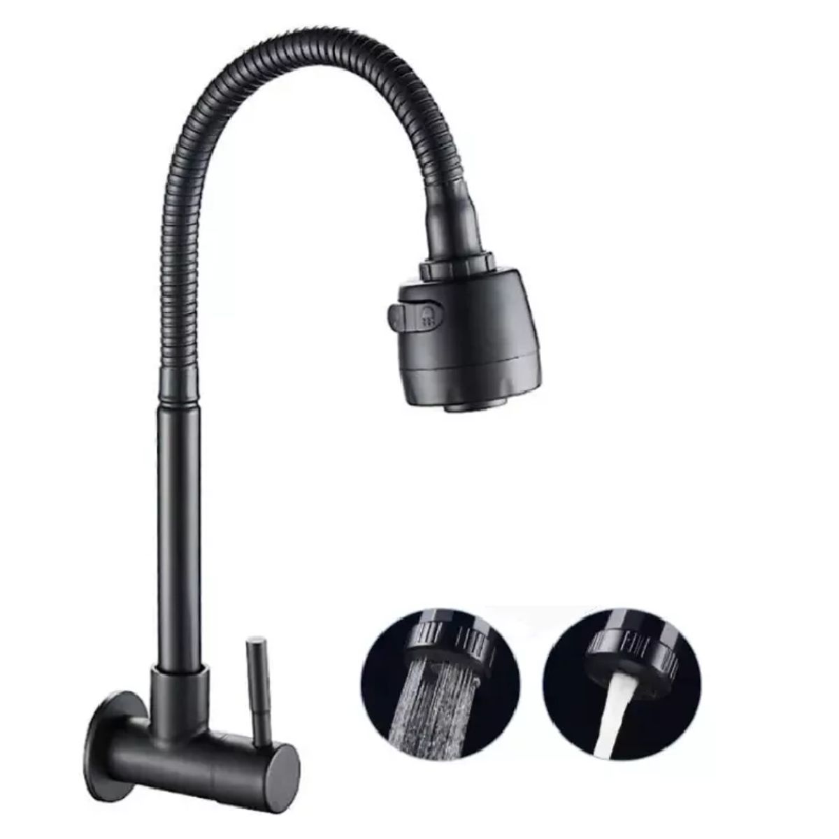 DXN - griferia pesada flexible p/cocina, 2 modos de salida de agua fria, acero black