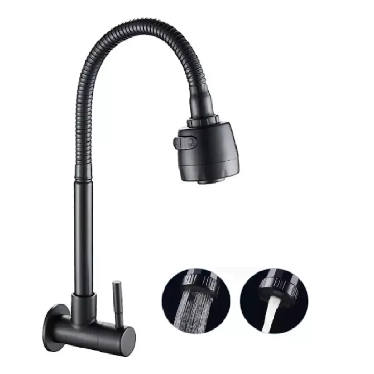 DXN - griferia pesada flexible p/cocina, 2 modos de salida de agua fria, acero black
