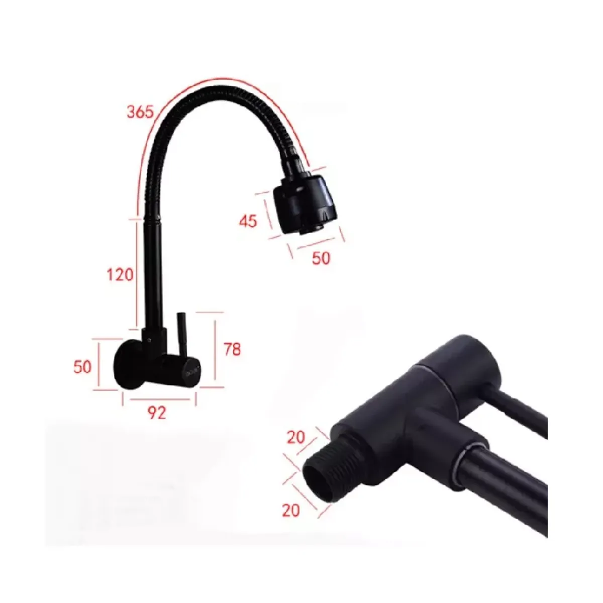 DXN - griferia pesada flexible p/cocina, 2 modos de salida de agua fria, acero black