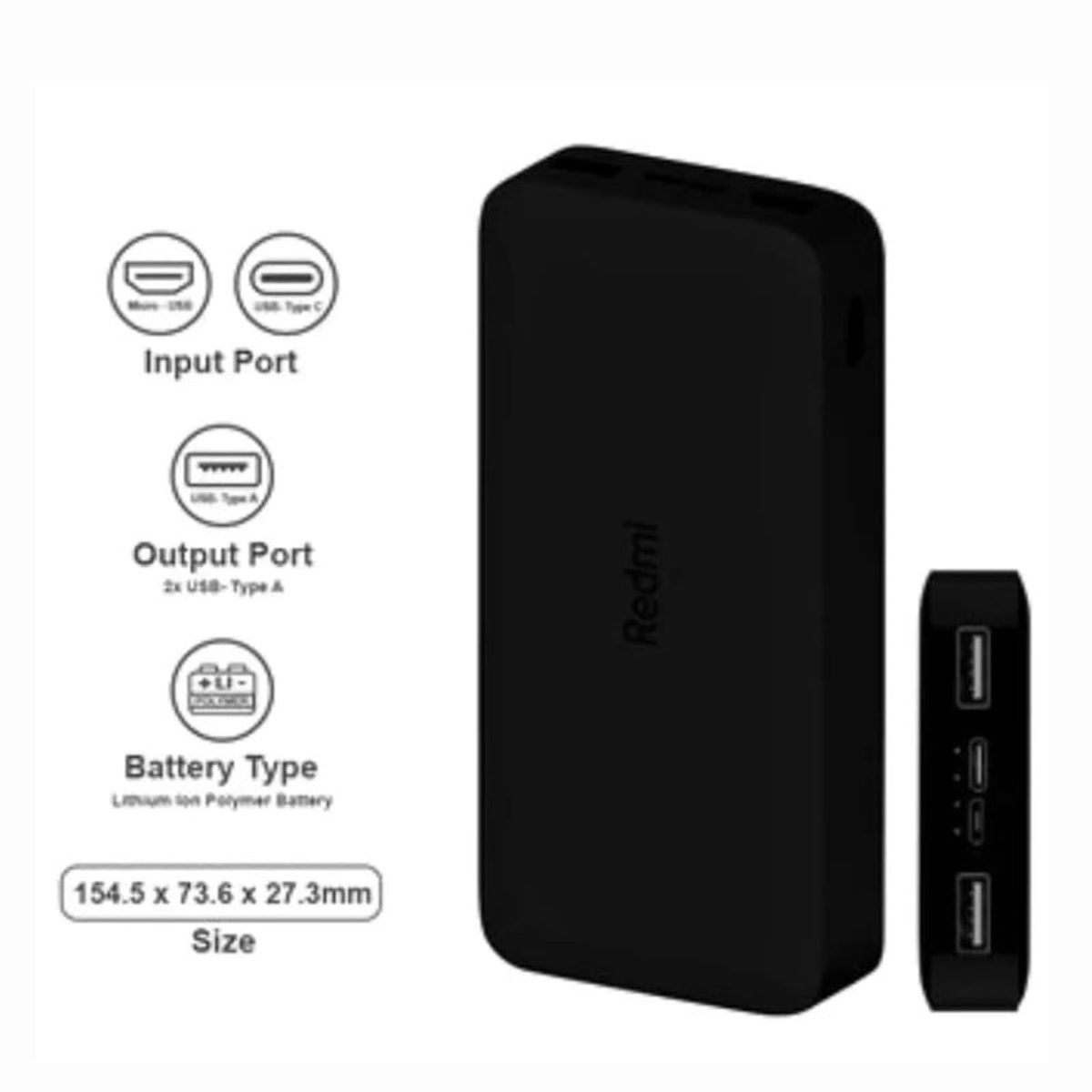 XIAOMI - Power Bank Xiaomi 20000 mAh 18W Carga Rapida - Negro