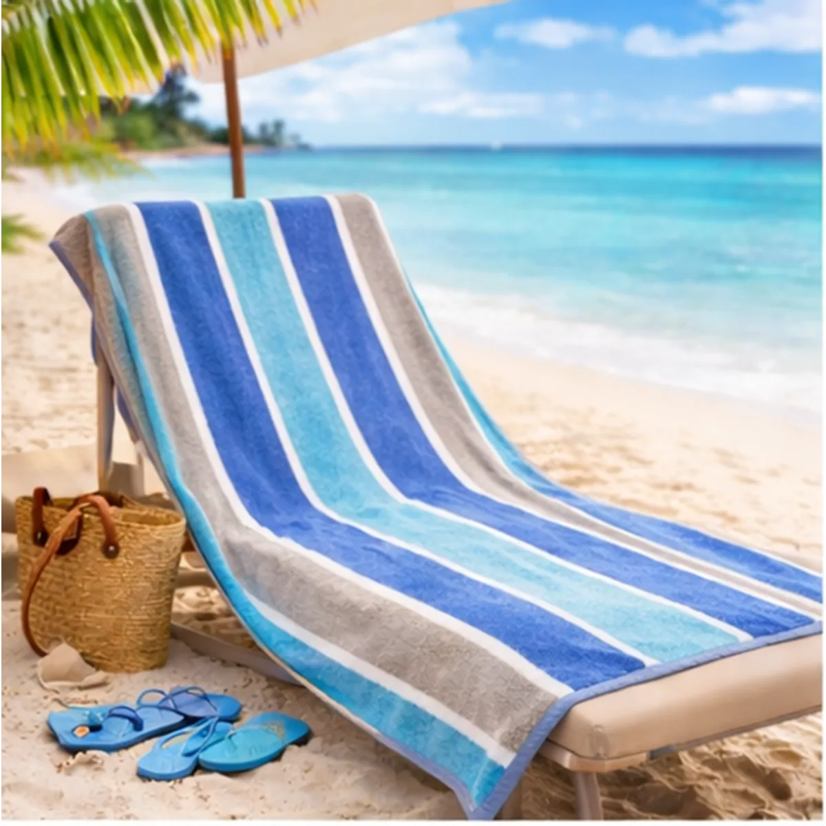 TOALLAS PERU DETALLES Y MAS - Toalla de Playa o Toallón: Celeste/Turquesa/Gris -100% Alg. 450 grs/m2