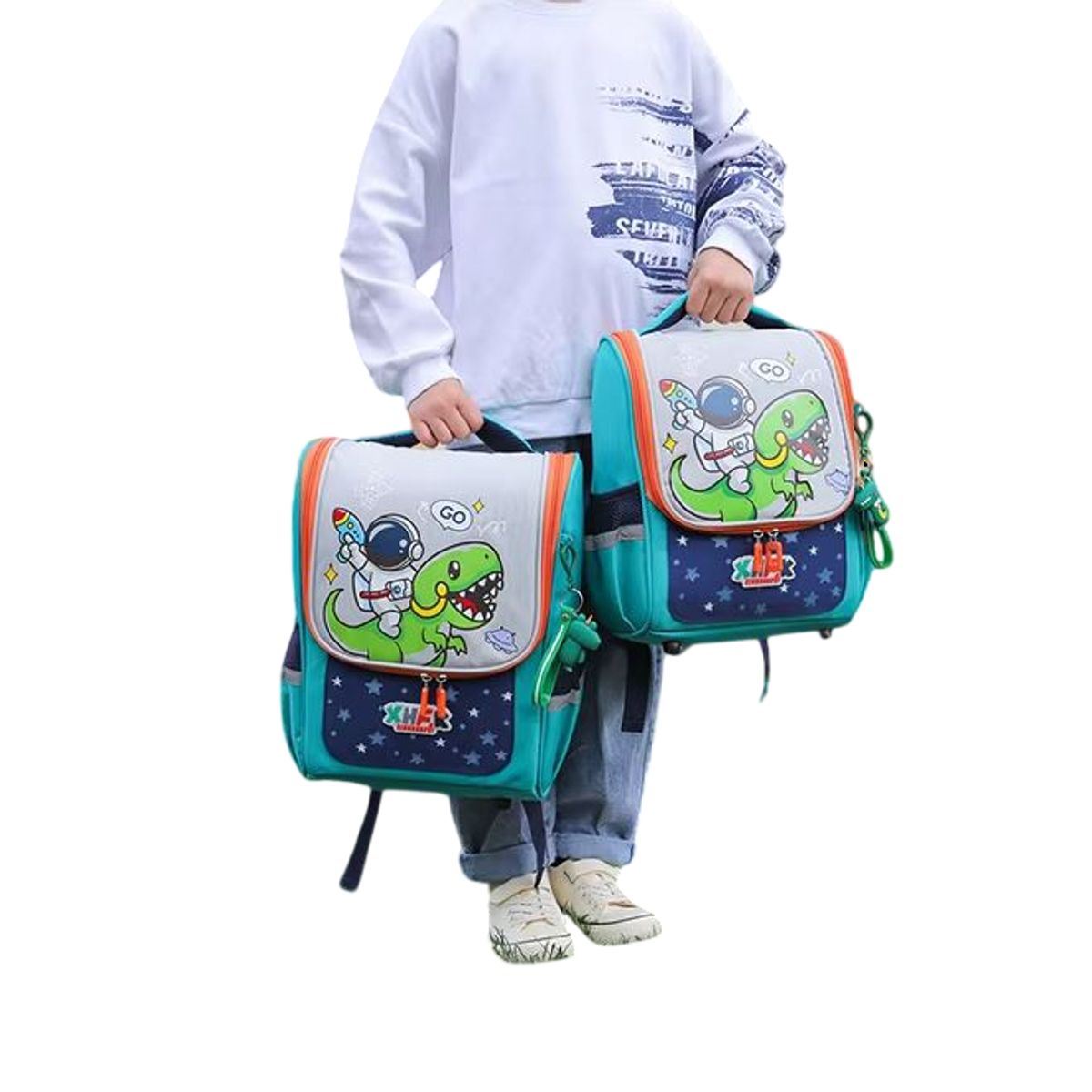 KAWAI - Mochila Escolar Dino astronauta con Llavero