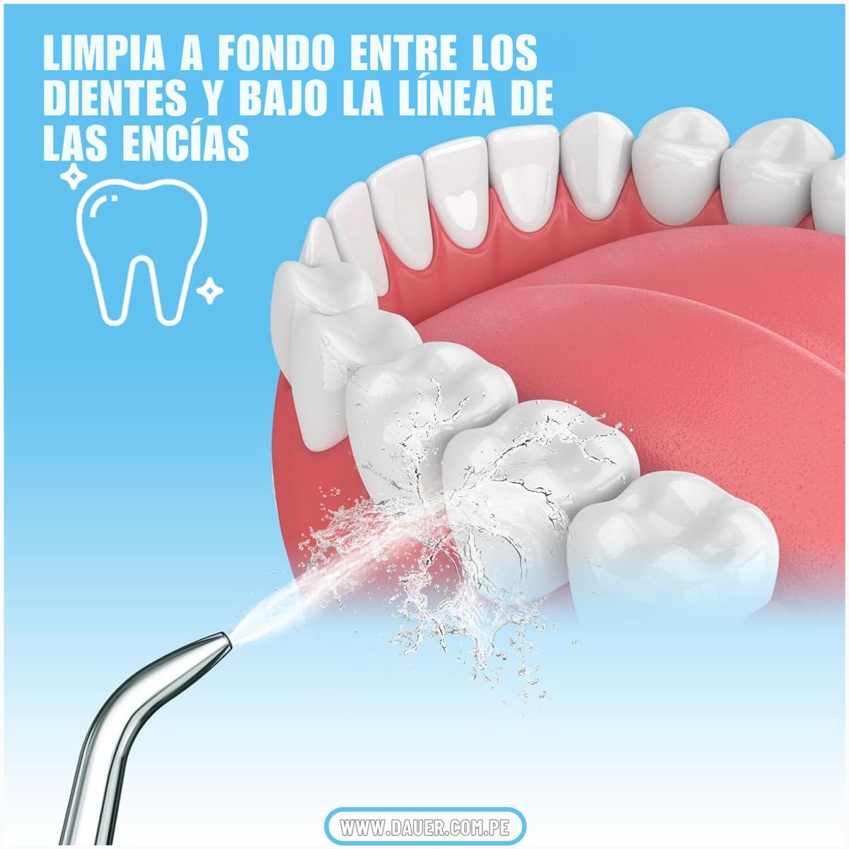 DAUER - Irrigador Bucal Profesional 7 Puntas, Presión Agua Regulable, 10Nivel