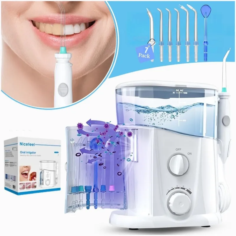 DAUER - Irrigador Dental Profesional 7 Boquillas 1000ml Limpieza Bucal 10nivel