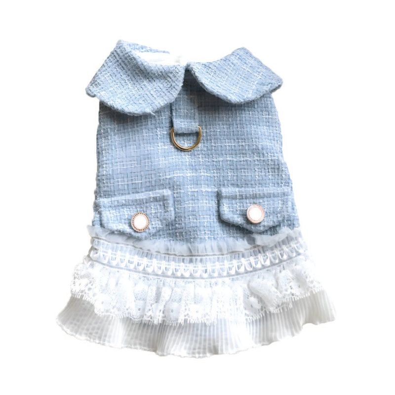 S&T - Ropa Para Perros Vestido Falda Plisada Celeste - Talla XL