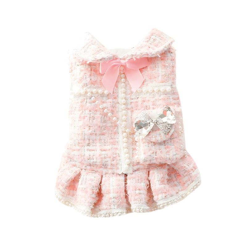 S&T - Ropa Para Perros Vestido Tweed Perlas Rosado - Talla L