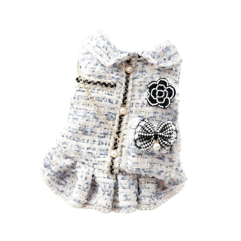 S&T - Ropa Para Perros Vestido Tweed Perlas Azul Blanco - Talla XL