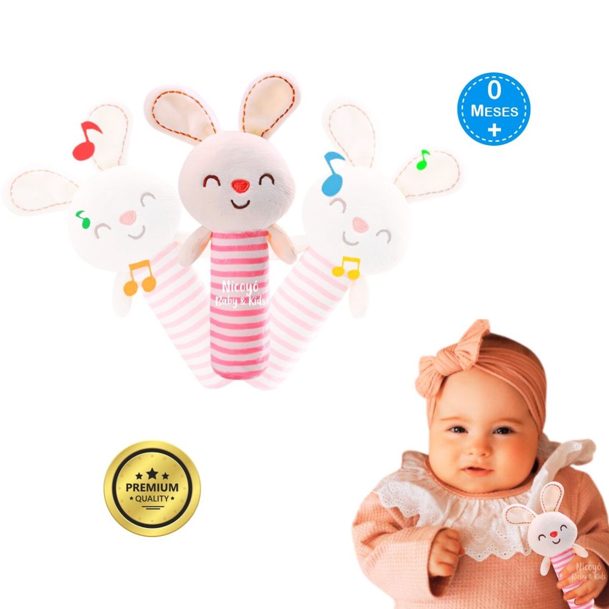 BABY - Peluche Sonajero Conejita - Perfecto para la Manito del Bebé